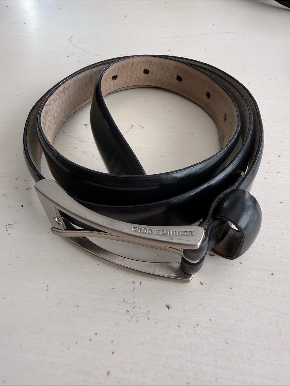 Kenneth Cole Black Leather Belt with Silver Buckle